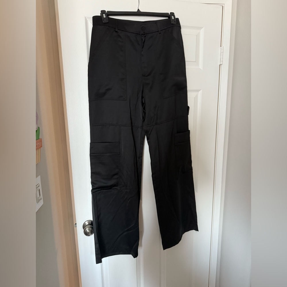 Zara Satin Black Women's Cargo Pants